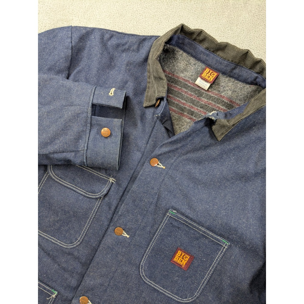 Vintage Big Ben Denim Chore Coat Blanket Lined Blue Work Jacket Made in USA 44